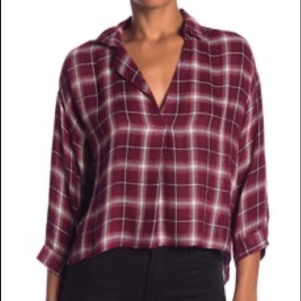 Multi-Sizes 3/4 Length Oversized Crop Flannel Top